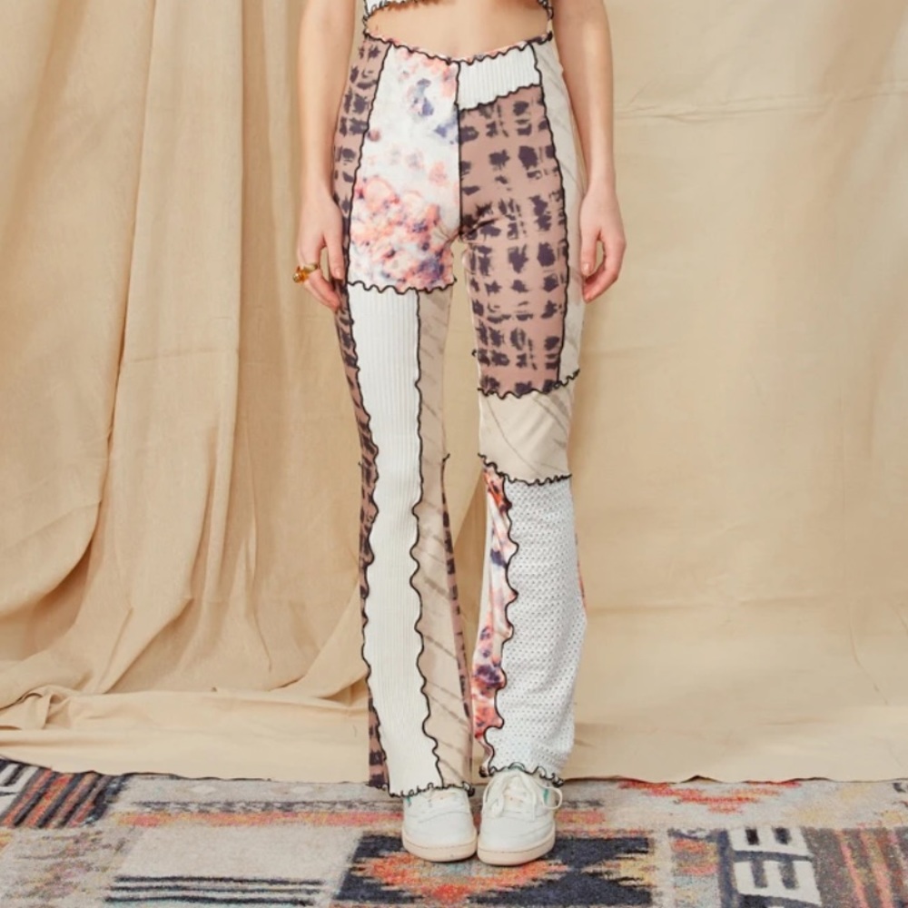Jaded London mix check print bootcut patchwork trousers